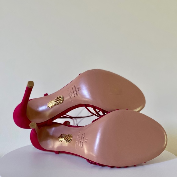 Aquazzura Magenta Suede Whisper Sandal 105 NIB Sz US9 / IT39 - Picture 7 of 15